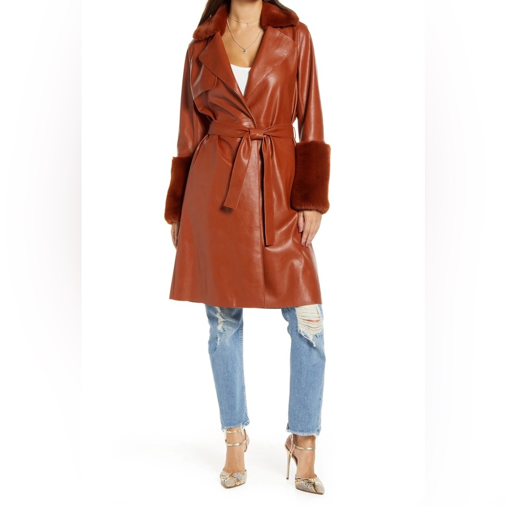 Faux Vegan Leather Trench Coat with Faux Fur Trim
BLANKNYC